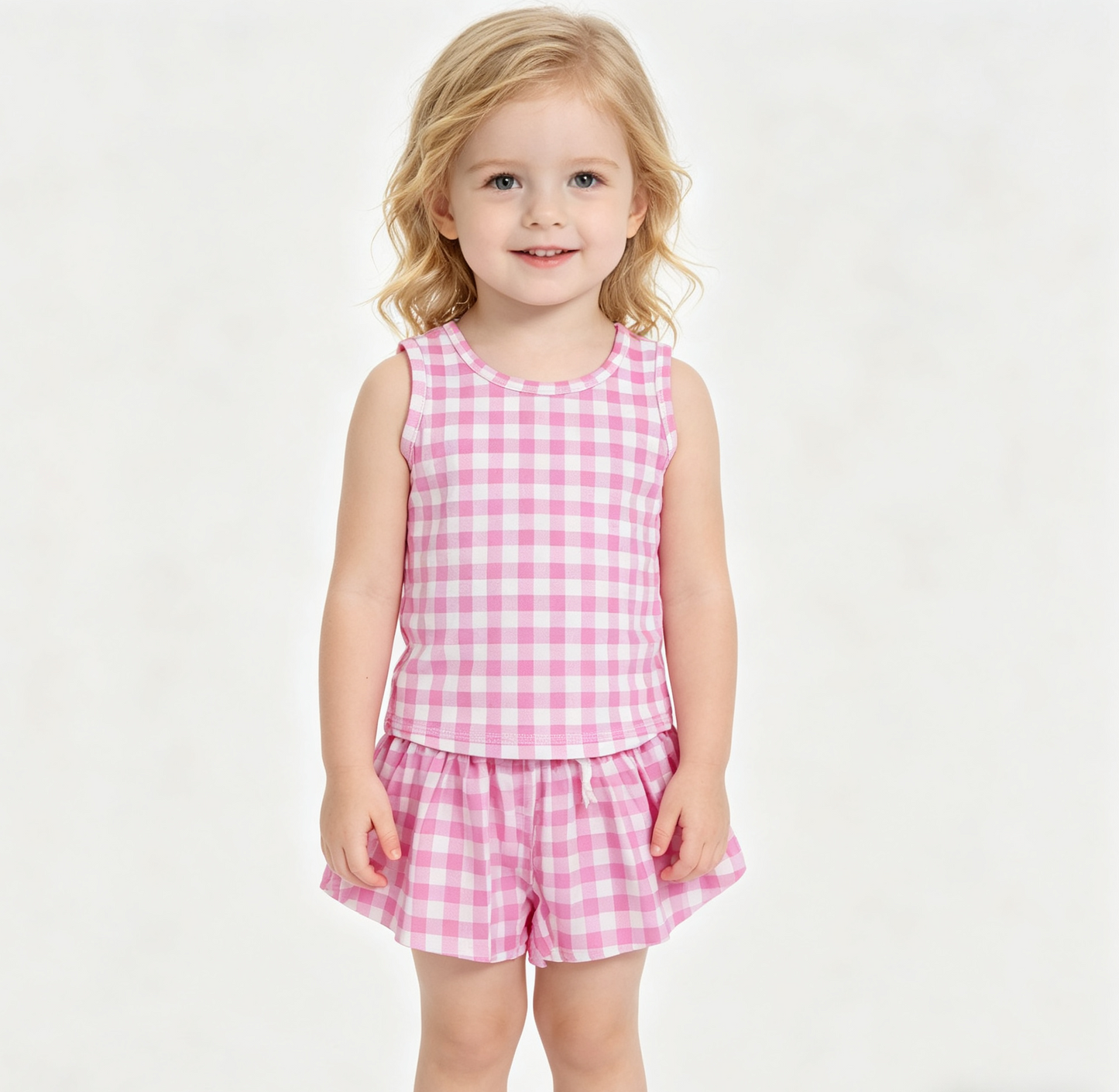 Baby Girls Pink Checked Vests Top Butterfly Short Yoga Active Clothes Set
