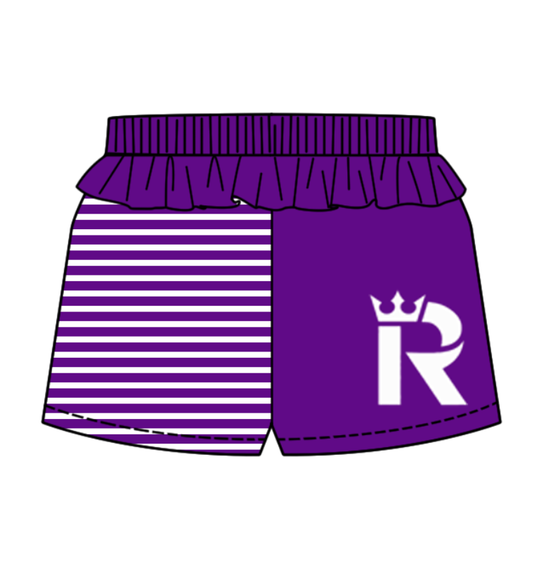 Preorder (moq 5)Baby Girls Purple Stripe Crown R Team Ruffle Shorts Bottom