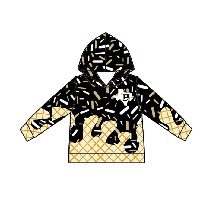 Preorder (moq 5)Baby Boys Black Drip Sprinkles Howe ISD Team Long Sleeves Hoodies Top