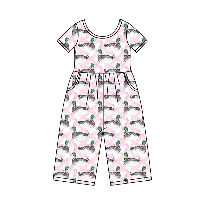 Baby Girls Pink Ducks Short Sleeve Pants Jumpsuits Preorder(moq 5)