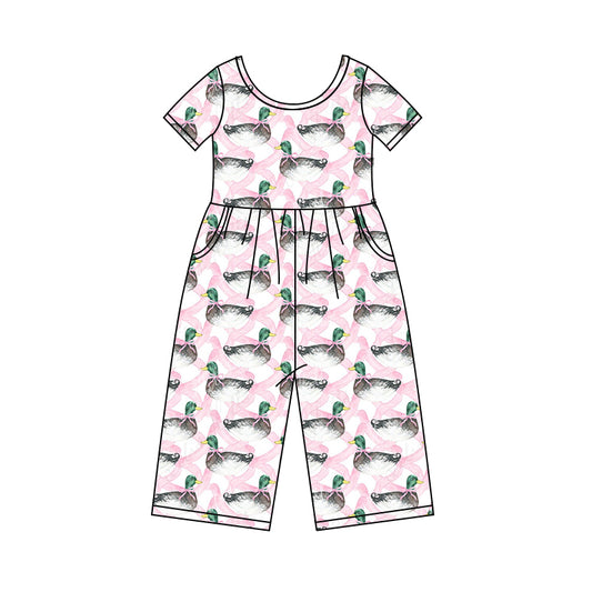 Baby Girls Pink Ducks Short Sleeve Pants Jumpsuits Preorder(moq 5)