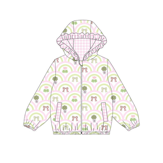 Preorder (moq5) Baby Girls Clovers Rainbows Zip Pickets St Patrick Ruffle Hoodies Jacket Top