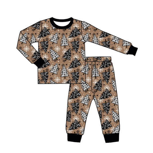 Preorder (moq 5)Baby Boys Long Sleeves Trees Snowflake Top Pant Pajamas Set