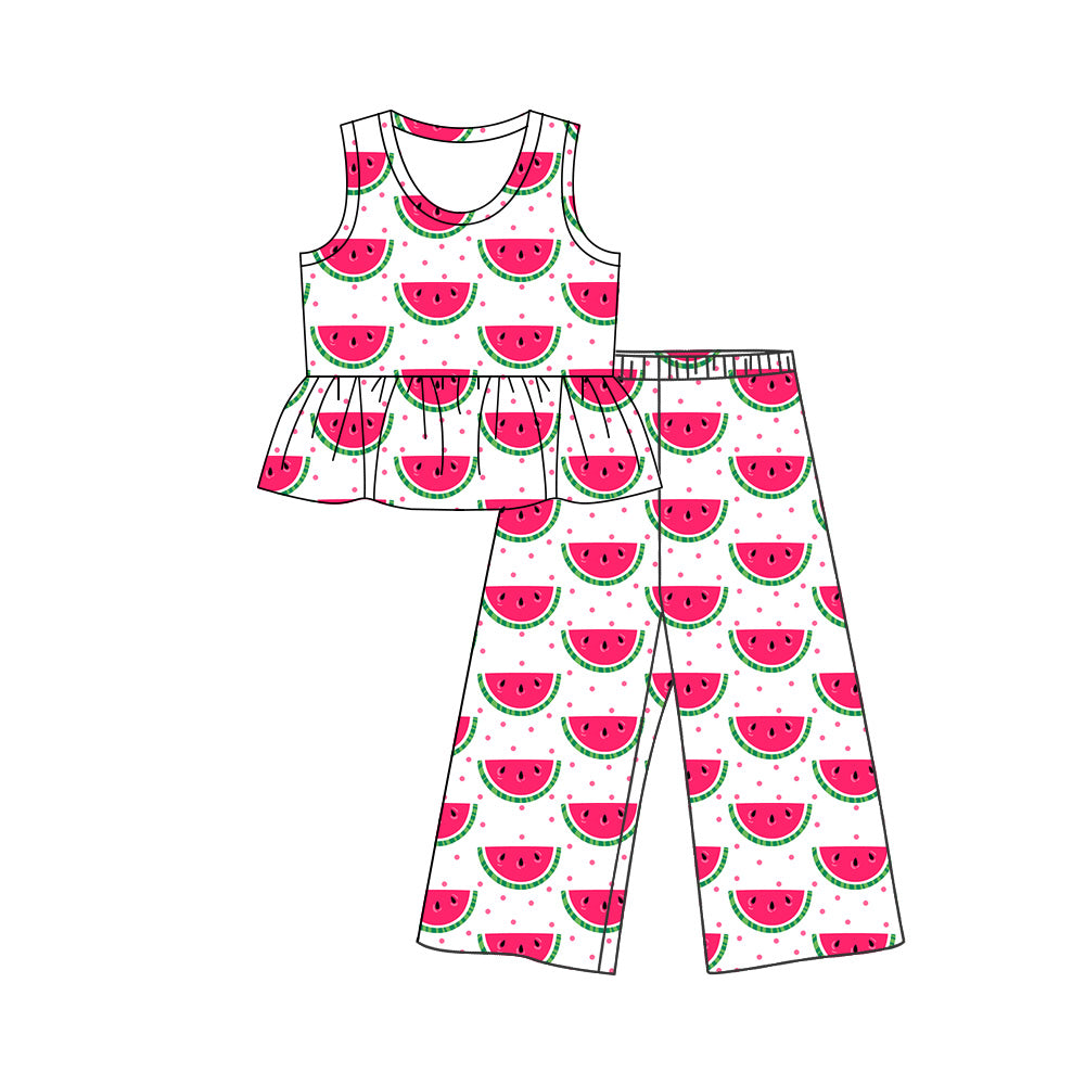 Preorder (moq 5)Baby Girls Watermelon Polka Dots Tunic Flare Pant Clothes Sets