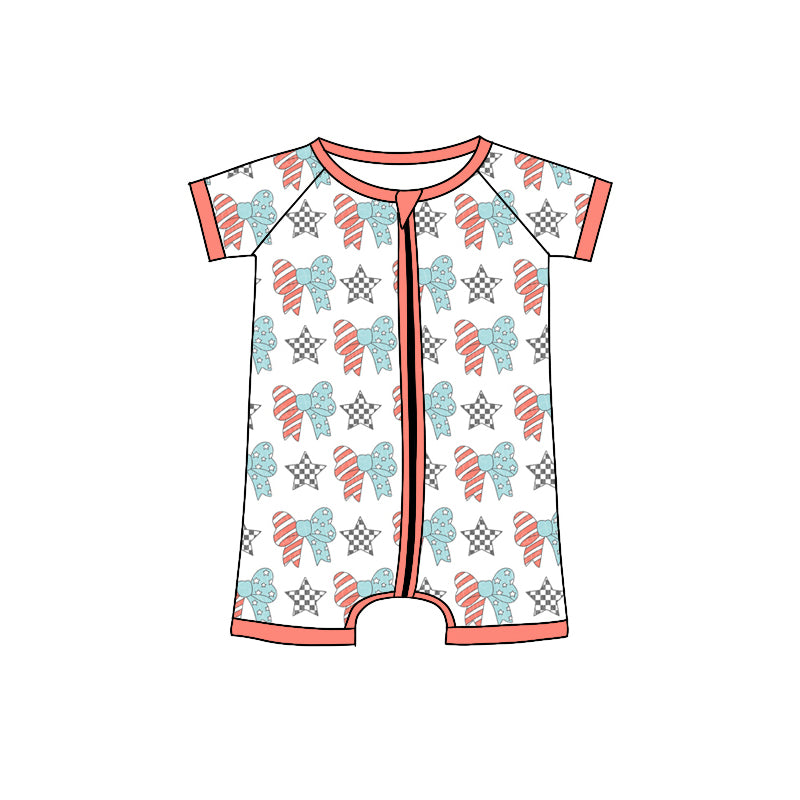 Preorder(moq 5)Baby Infant Boys 4th Of July Bows Zip Summer Rompers