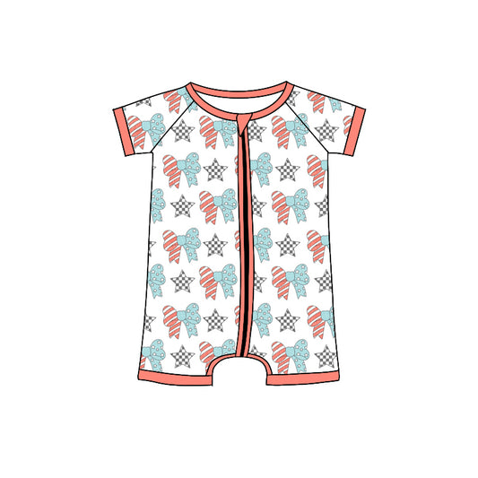 Preorder(moq 5)Baby Infant Boys 4th Of July Bows Zip Summer Rompers