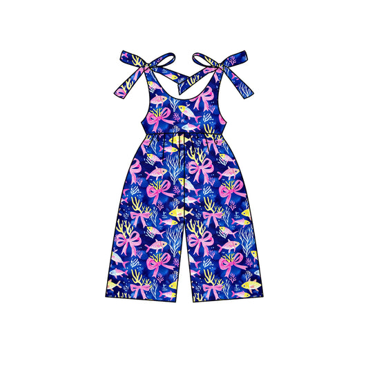 Preorder moq 5 Baby Girls Navy Sleeveless Bows Sea World Jumpsuits