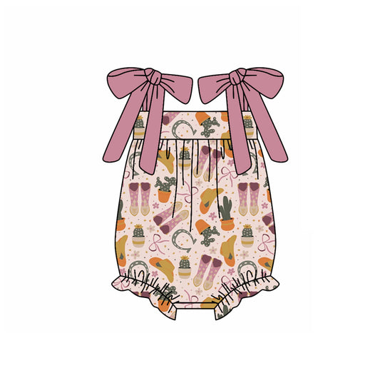 Preorder(moq 5)Baby Infant Girls Hot Pink Strap Cactus Boots Summer Rompers