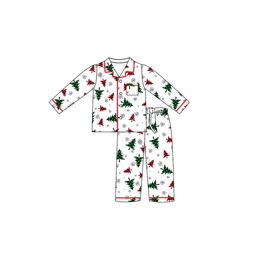 preorder(moq 5) Baby Boys Long Sleeves Christmas Trees Pocket Button Top Pants Pajamas Set