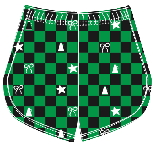 Preorder (moq 5)Baby Girls Green Black Checked Cheer Team Shorts Bottoms