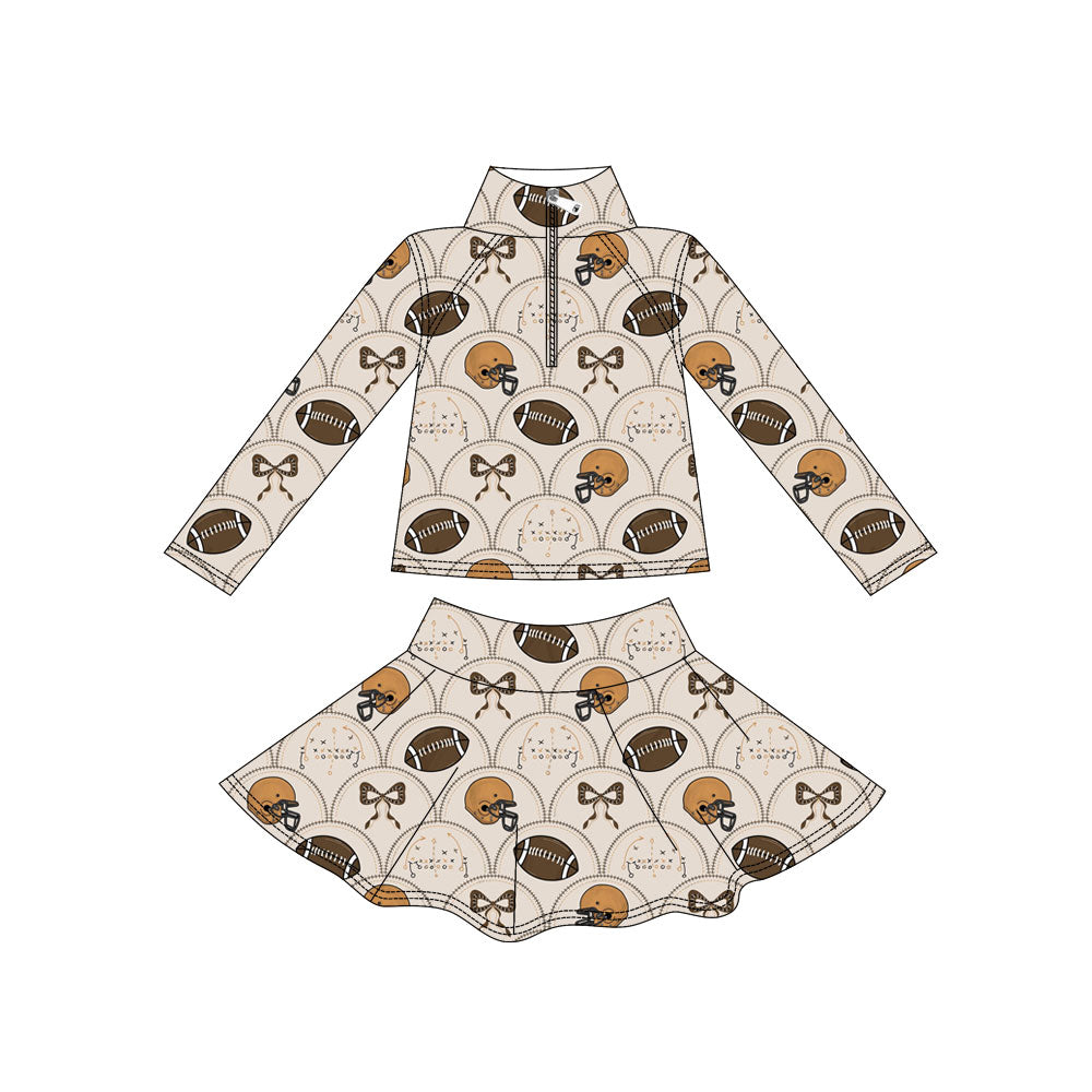 Preorder (moq 5)Baby Girls Footballs Bows Checked Zipper Pullovers Skirts Shorts Team Clothes Sets