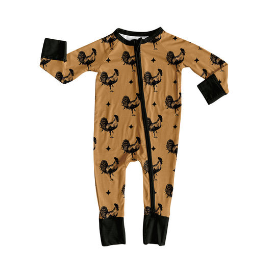 Preorder (moq 5)Baby Boys Brown Chicks Stars Farm Two Way Zip Convertible Rompers