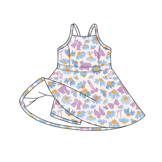 Preorder (moq 5)Baby Girls Strap Daisy Flowers Bows Shorts Knee Length Dresses