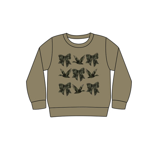 Preorder (moq 5)Baby Kids Olive Long Sleeves Bows Ducks Western Tee Shirts Top