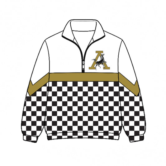 Preorder (moq 5)Baby Boys Black Checked A Mustangs Team Zip Pullovers Top