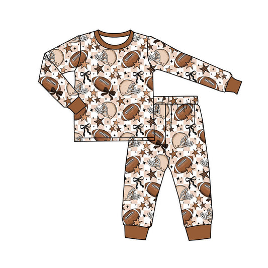 Preorder(moq 5) Baby Boys Khaki Checked Stars Footballs Top Pants Team Pajamas Sets