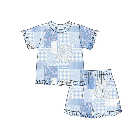 Preorder (moq 5)Baby Girls Colorful Checked Flower Hearts Top Ruffle Short Clothes Sets