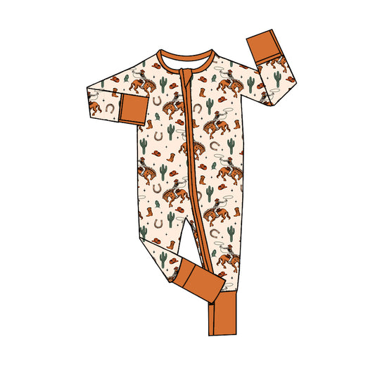 Baby Infant Boys Western Rodeo Cactus Bamboo Long Sleeve Zip Rompers preorder(moq 5)