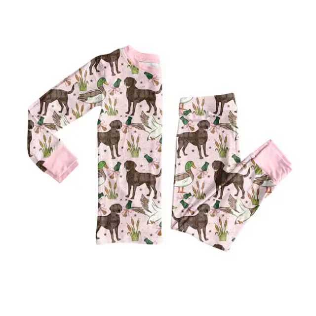 Preorder (moq 20)Baby Girls Bamboo Dogs Ducks Calls Western Pajamas Set