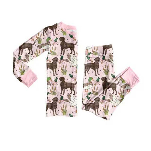 Preorder (moq 20)Baby Girls Bamboo Dogs Ducks Calls Western Pajamas Set