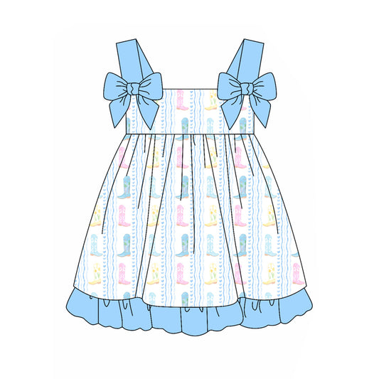 Preorder (moq 5)Baby Girls Western Boots Straps Knee Length Dresses