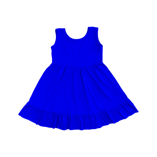 Baby Girls Blue Sleeveless Ruffle Knee Length Dresses preorder(moq 5)