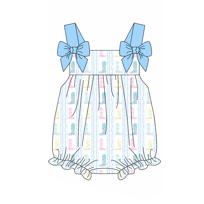 Preorder(moq 5)Baby Infant Girls Western Boots Straps Summer Rompers