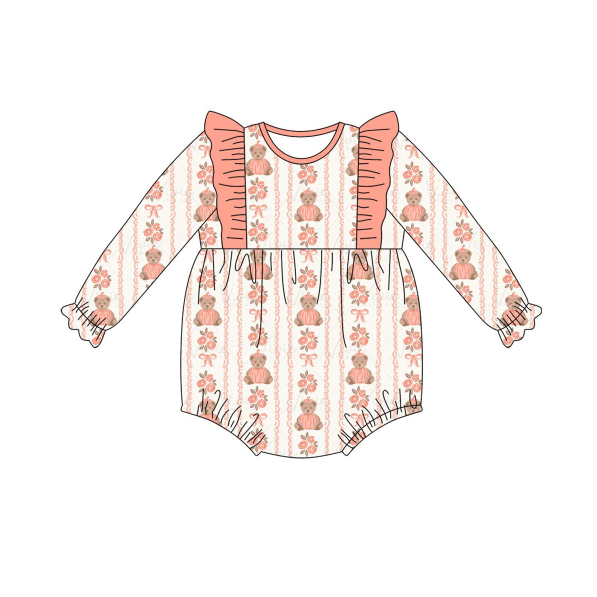 Baby Girls Long Sleeve Bows Bears Flowers Stripe Ruffle Rompers Preorder