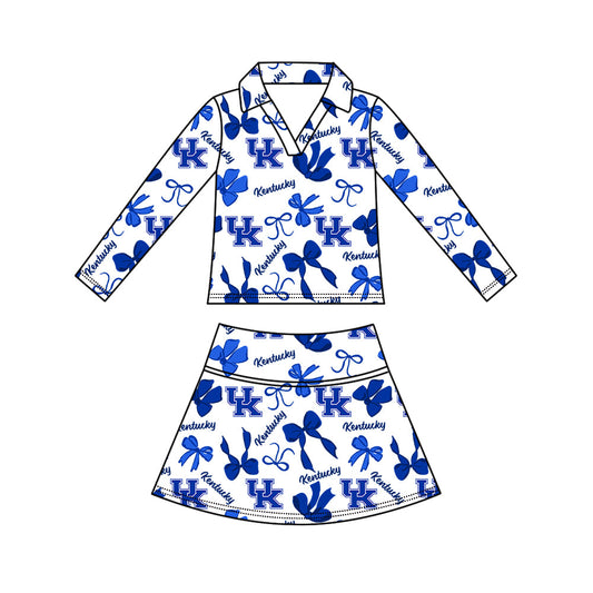Preorder (moq 5)Baby Girls Bows Kentucky Top Skirt Short Team Clothes Set
