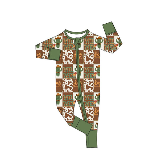 Baby Infant Boys Western Wild Cow Zip Rompers preorder(moq 5)