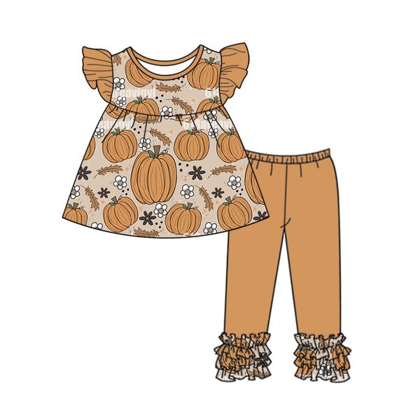 Baby Girls Pumpkin Tunic Top Pants Clothes Sets Preorder(moq 5)