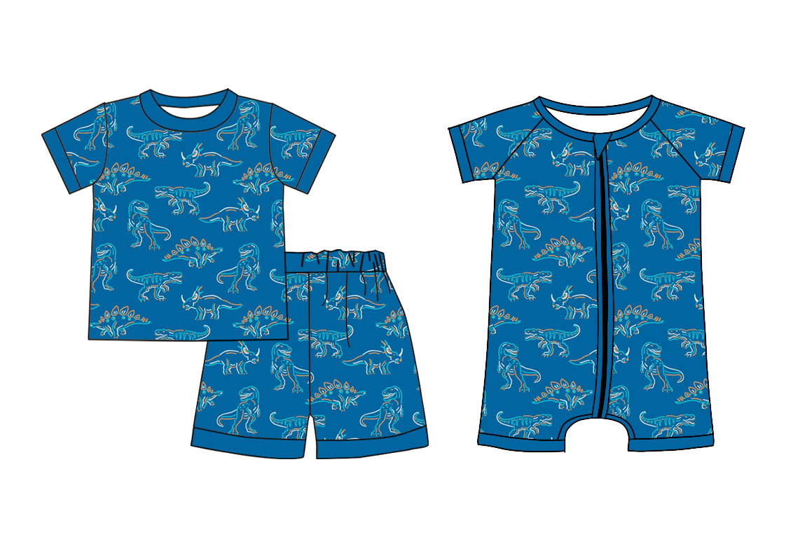 Preorder(moq 5 each)Baby Kids Boys Blue Dinosaurs Top Shorts Pajamas Rompers Clothes Sets