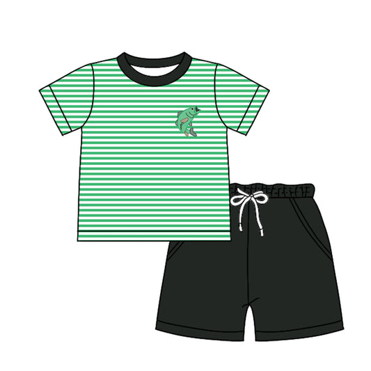 Preorder (moq 5)Baby Boys Stripes Fish Shirts Pockets Shorts Clothes Sets