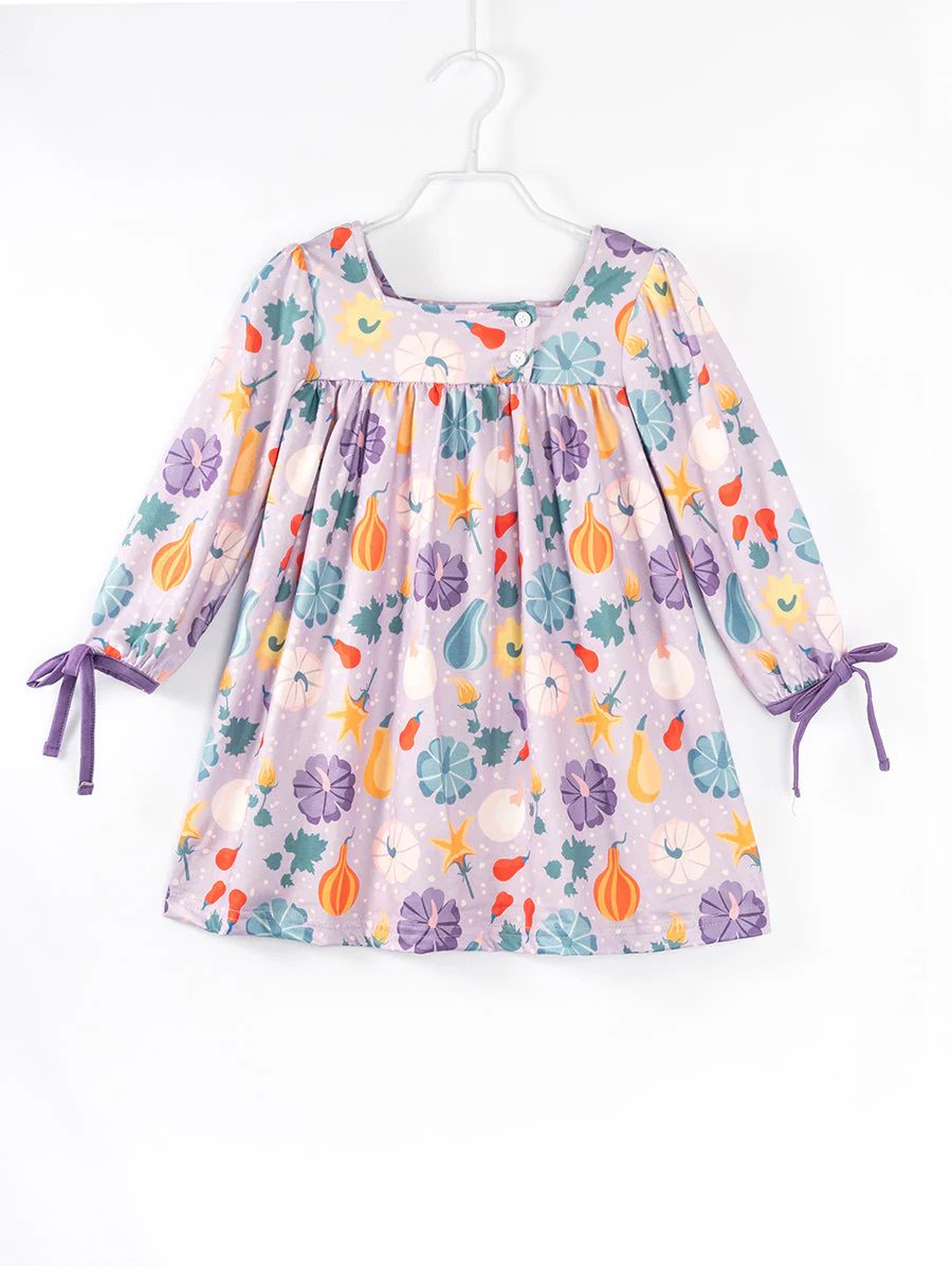 Baby Girls Fall Purple Pumpkins Knee Length Dresses Preorder(moq 5)