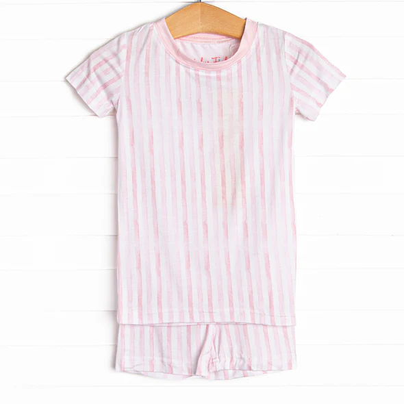 Baby Girls Pink Stripes Shirt Top Shorts Pajamas Clothes Sets preorder (moq 5)