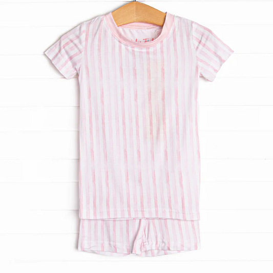 Baby Girls Pink Stripes Shirt Top Shorts Pajamas Clothes Sets preorder (moq 5)