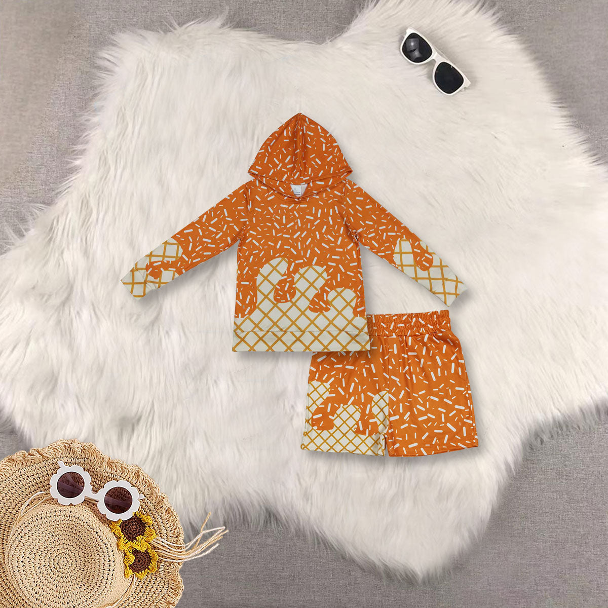 Baby Boys Orange Drip Sprinkles Long Sleeves Hoodie Shorts Team Clothes Sets