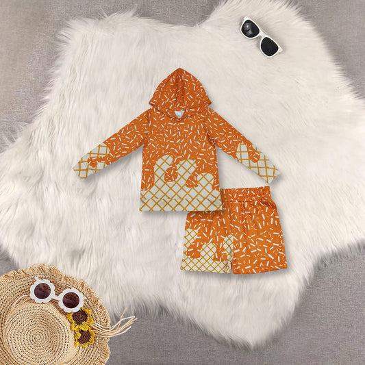 Baby Boys Orange Drip Sprinkles Long Sleeves Hoodie Shorts Team Clothes Sets