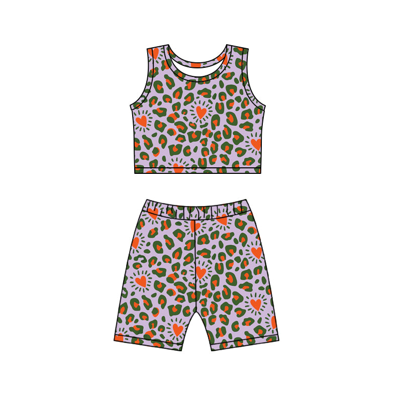 Baby Girls Summer Leopard Hearts Top Biking Shorts Clothes Sets preorder (moq 5)