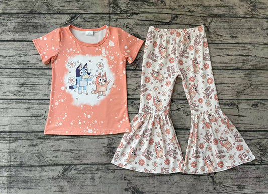 Baby Girls Little Sister Dog Shirts Top Bell Bottom Pants Clothes Sets