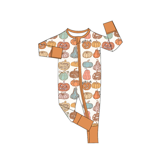 Baby Boys Halloween Pumpkins Long Sleeve Zip Rompers Preorder(moq 5)