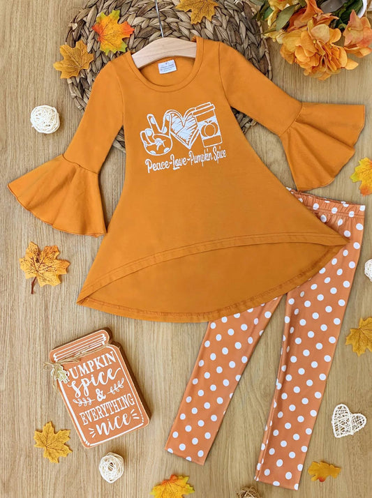 Baby Girls Pumpkin Coffee Tunic Top Dots Legging Clothes Sets Preorder(moq 5)