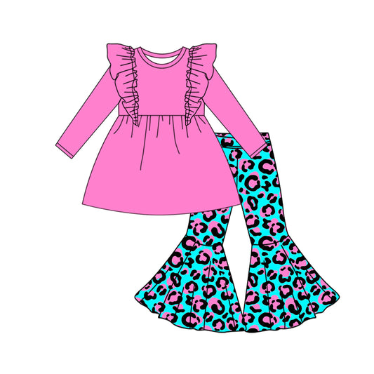 Baby Girls Pink Tunic Top Leopard Bell Pants Outfits Clothes Sets preorder(MOQ 5)