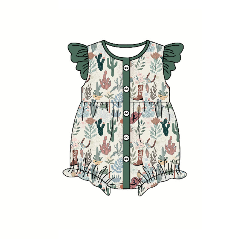 Preorder(moq 5)Baby Infant Girls Western Cactus Boots Flutter Sleeve Rompers