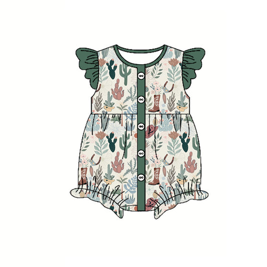 Preorder(moq 5)Baby Infant Girls Western Cactus Boots Flutter Sleeve Rompers