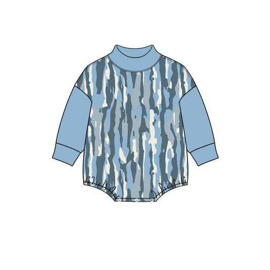 Preorder moq 5 Boys’ Fall Purple Camouflage Print Crew Neck Long Sleeve Romper