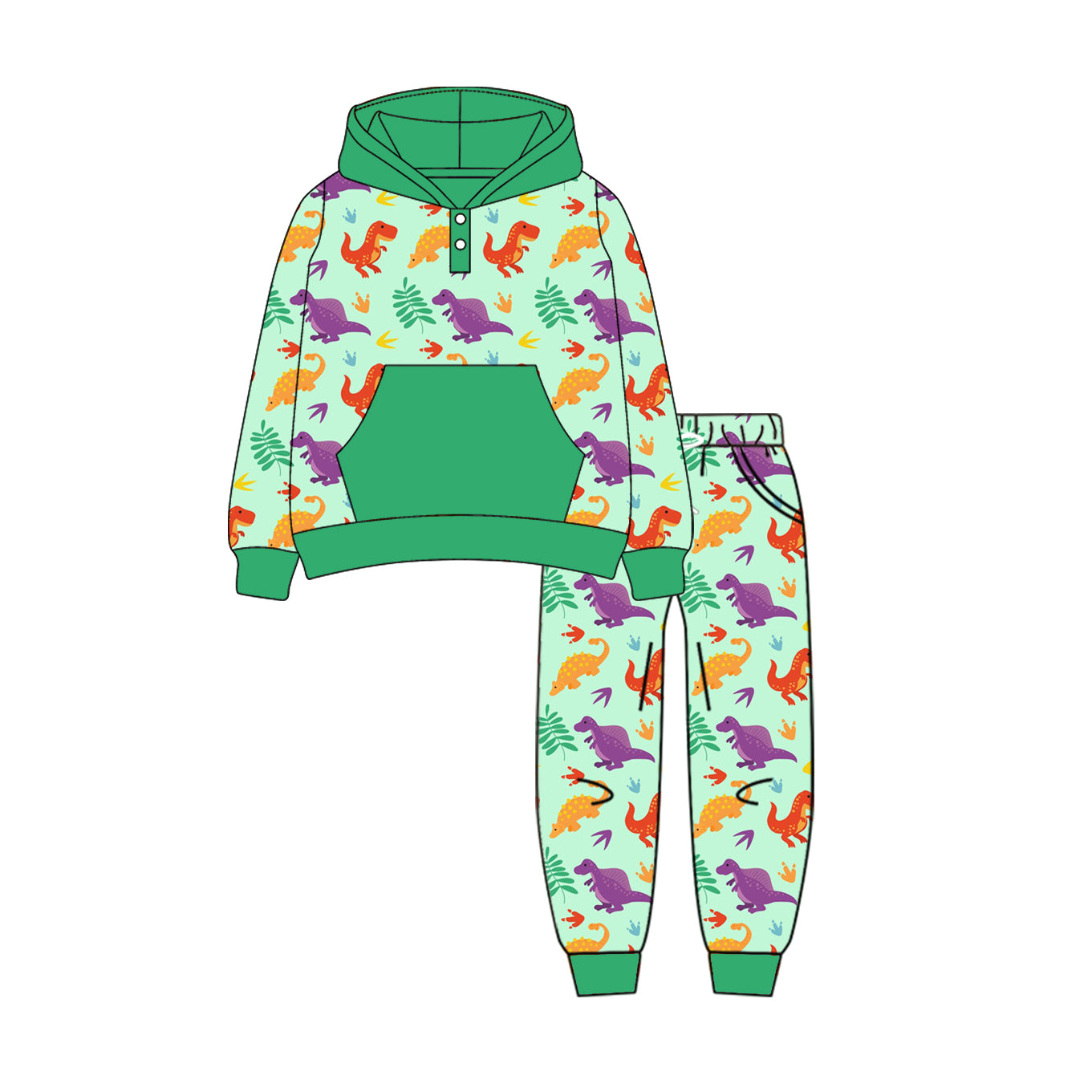 Preorder (moq 5)Baby Boys Long Sleeves Dinosaurs Plaid Pockets Hoodie Pant Clothes Set