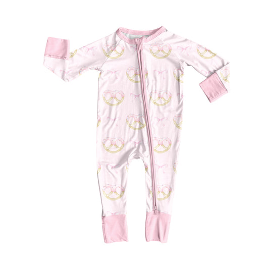 Preorder(moq 5)Baby Kids Pink Bows Hearts Zipper Pant Rompers