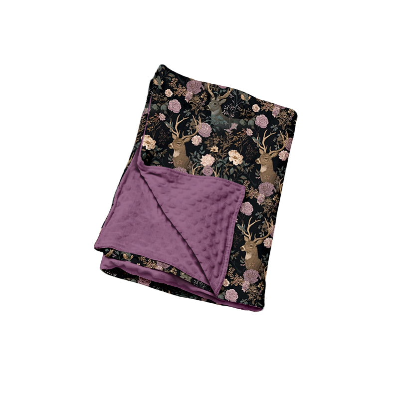 Preorder (moq 5) Baby Girl Deer Floral Print Double Layer Minky Dot Baby Blanket副本）