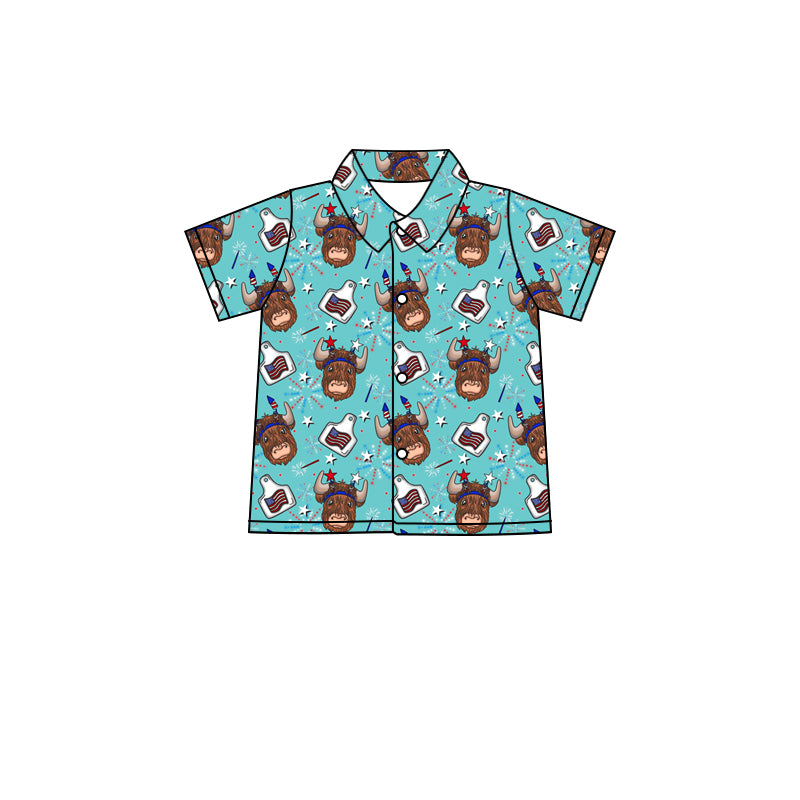 Preorder (moq 5)Baby Boys Buttons Tee Top 4th Of July Highland Cow Tee Shirts Tops